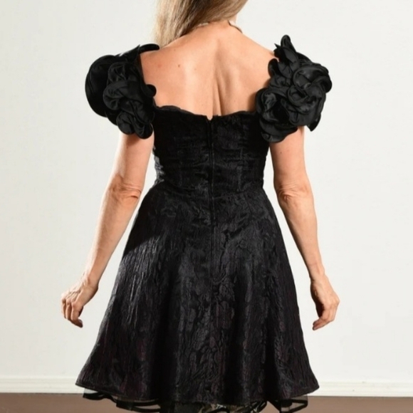 Betsy & Adam Black Sequin Short Puff sleeve Tulle Prom Cocktail Dress Sz 13 VTG - Picture 3 of 16